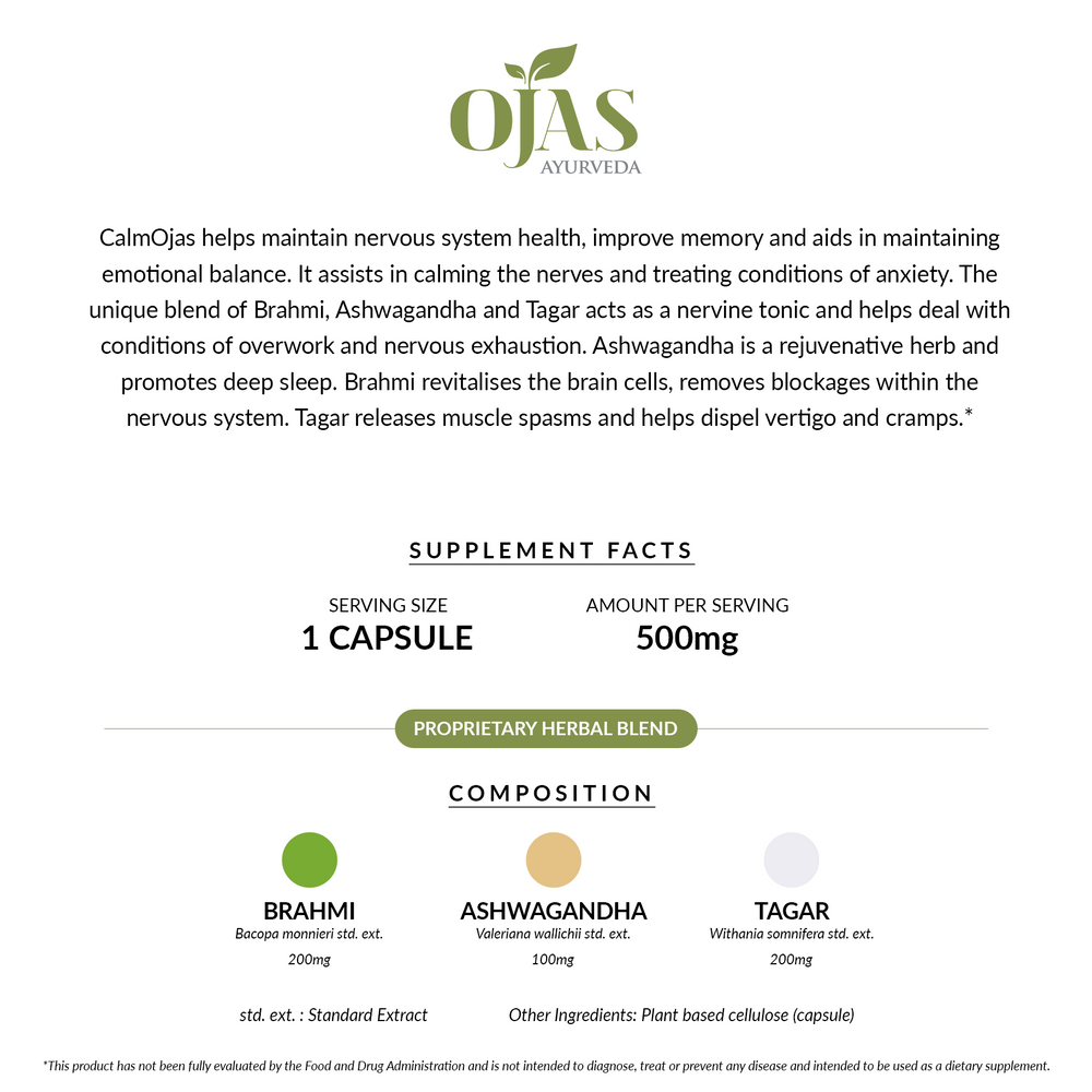 
                  
                    CalmOjas - Promotes Nervous System Health (500 mg Capsules | 90 capsules)
                  
                